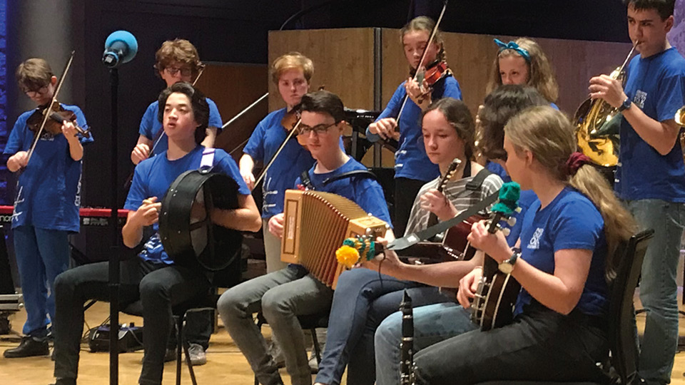 Leo performing with the London Youth Folk Ensemble