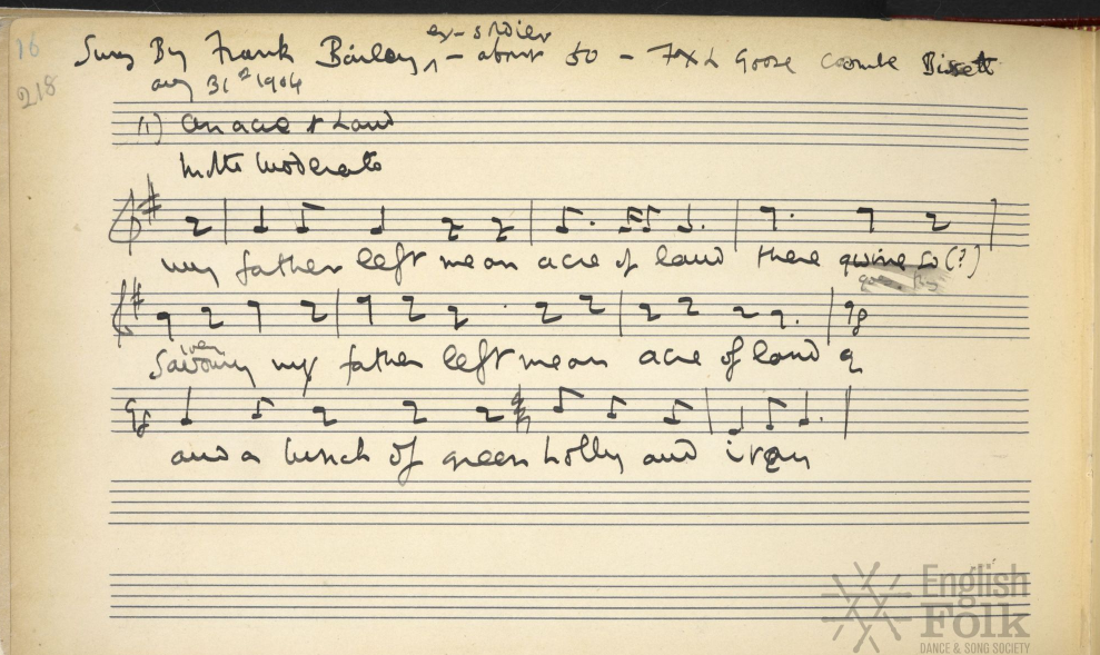An Acre Of Land 31 Aug 1904 Ralph Vaughan Williams MSS Collection
