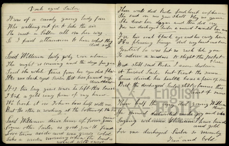 Dark Eyed Sailor Sep 1898 Lucy Broadwood Collection