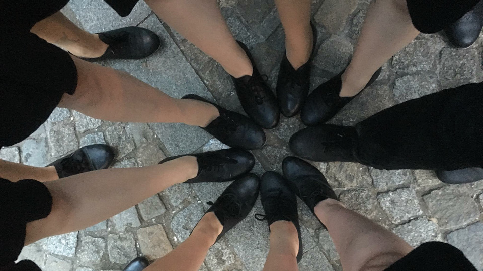 Group of dancers' feet viewed from above
