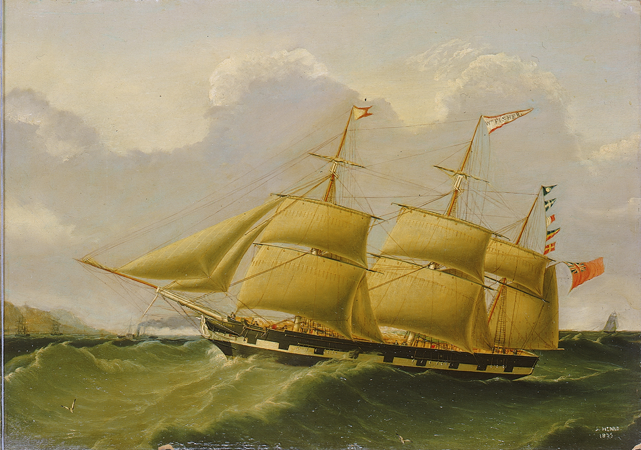 Painting of ship on choppy sea