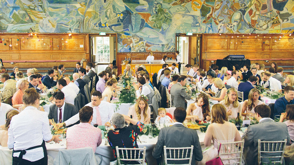 sit-down wedding reception in Kennedy Hall 