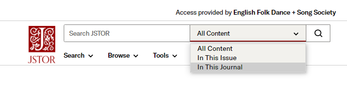 Screen-capture showing 'Access provided by' credit and pull-down options to select content