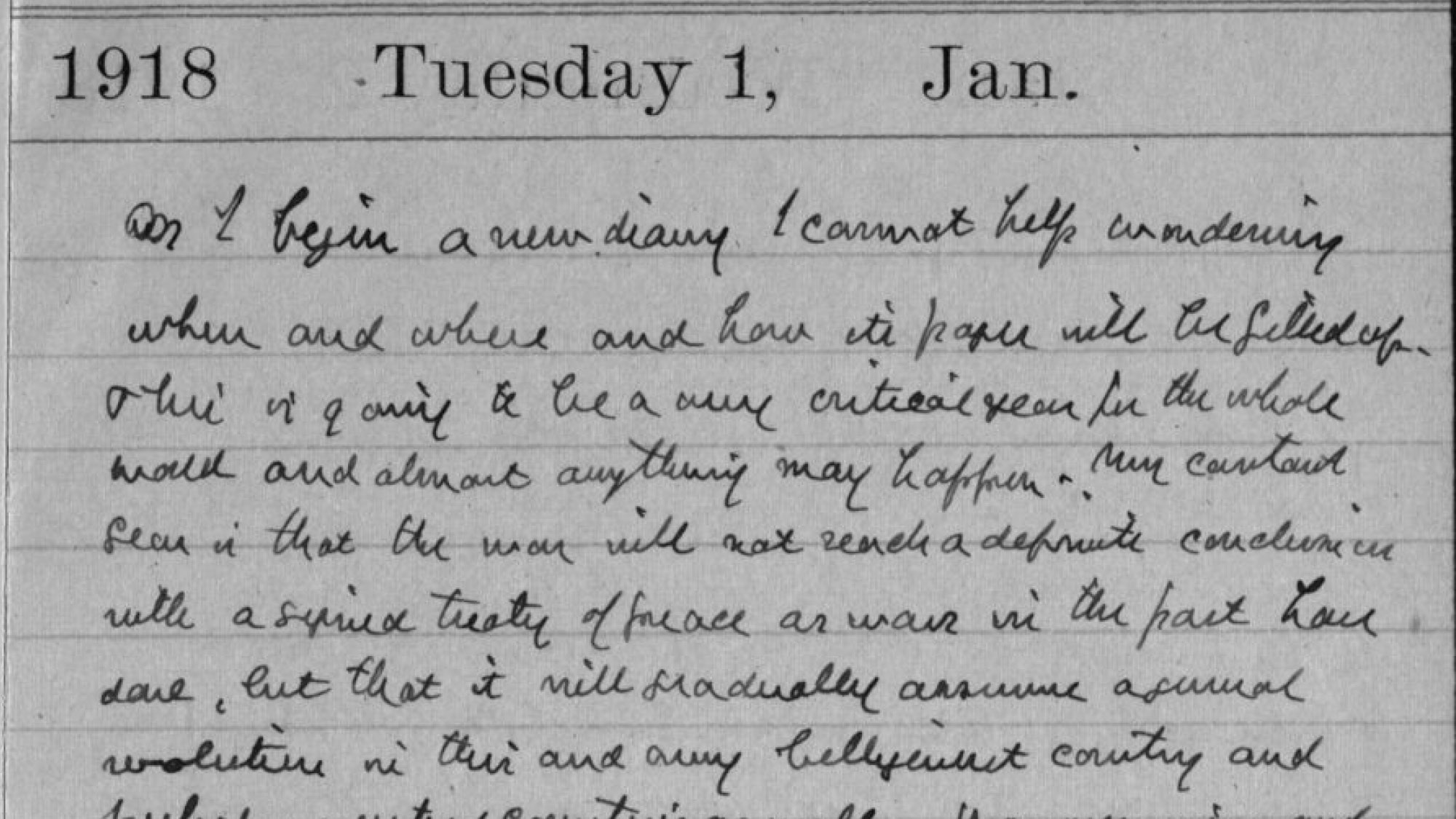 Handwritten entry on printed diary page for Tuesday 1 January 1918